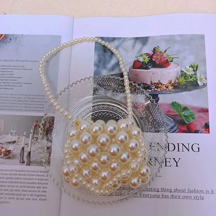 Kids Mini Purse Little Girls Pearl Tote Handbag Woven Toddler Coin Pouch