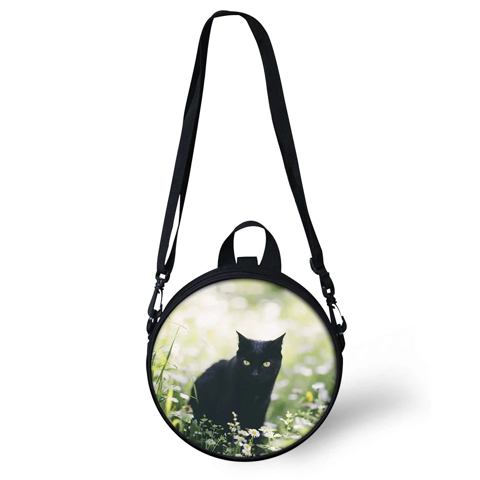 Kids Round Shape Book-Bags Cartoon Cats Pattern Girls School Bags