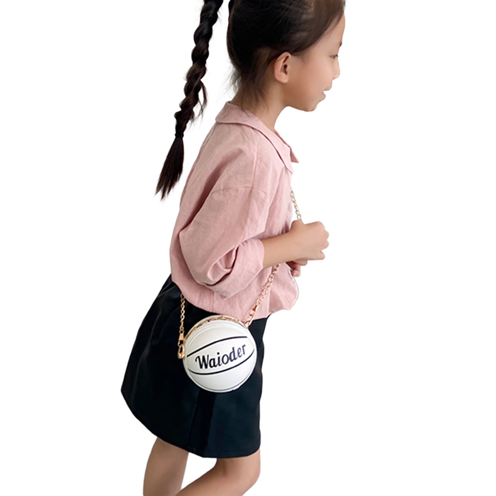 Kids Shoulder Bag PU Leather Cross-Body Pack Metal Chain Strap