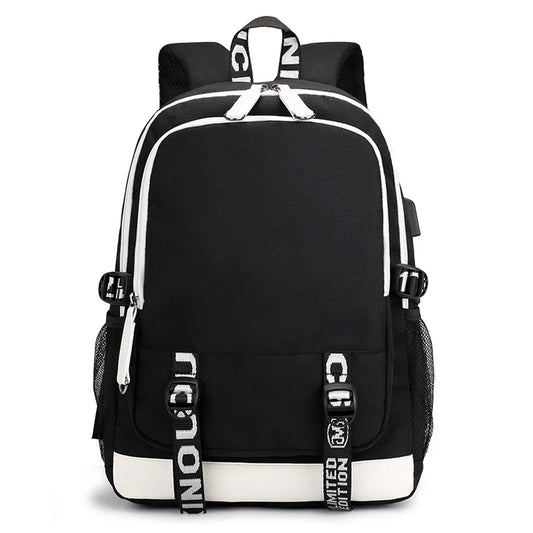 Kids Unisex USB Nylon Backpack Student School Bag