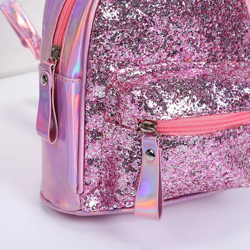Girls Rabbit Ear Backpack Sequin Leather School Bag