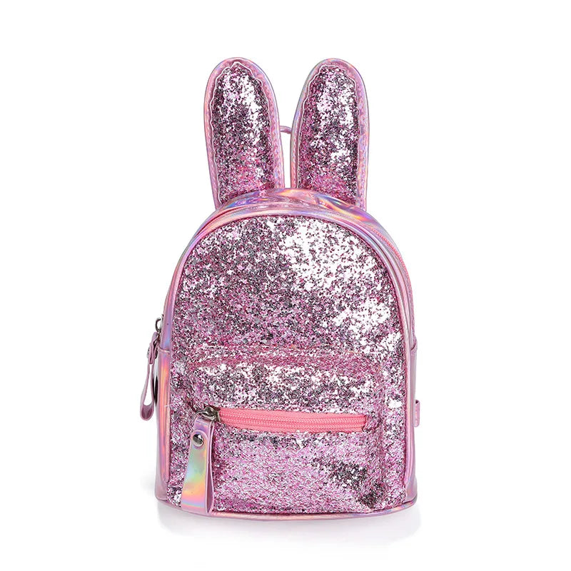 Girls Rabbit Ear Backpack Sequin Leather School Bag