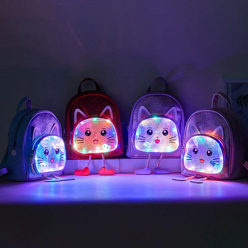 Kindergarten Schoolbag Girl Children's Backpack Leather Cartoon Girl Luminous Kn