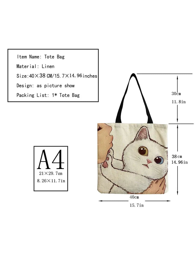Kissing Cat Tote Bag Eco Reusable Shopping Bag