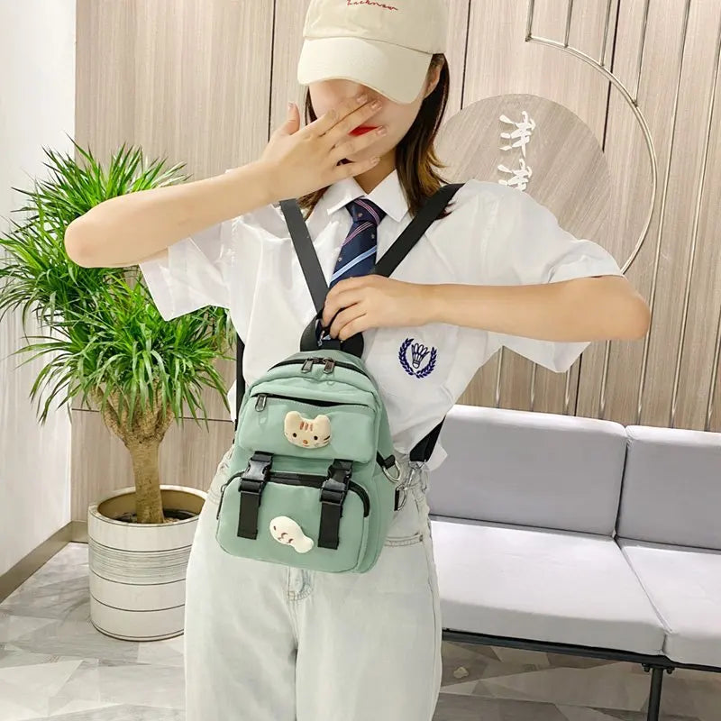 Kitten Backpack Fish Shoulders Bags Canvas Mini School Bags