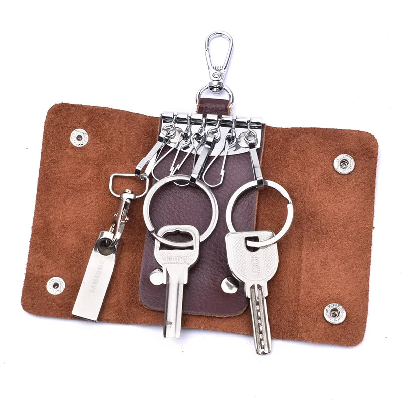 Leather Key Wallet Organizer Key Holder Men Women Keychain Bag Pouch