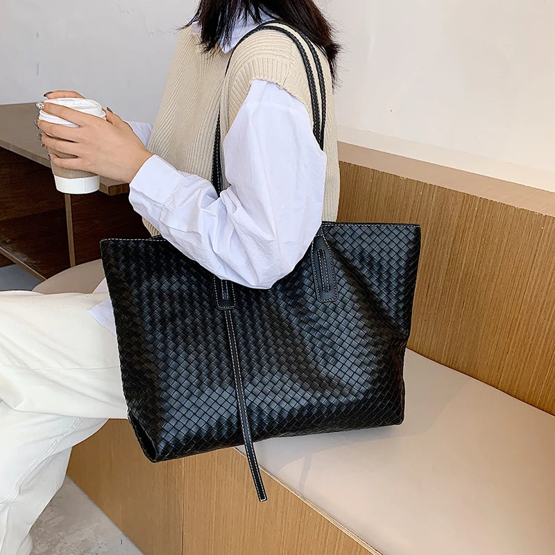 Knit Lines Shoulder Bag Casual Tote Large Capacity Handbag