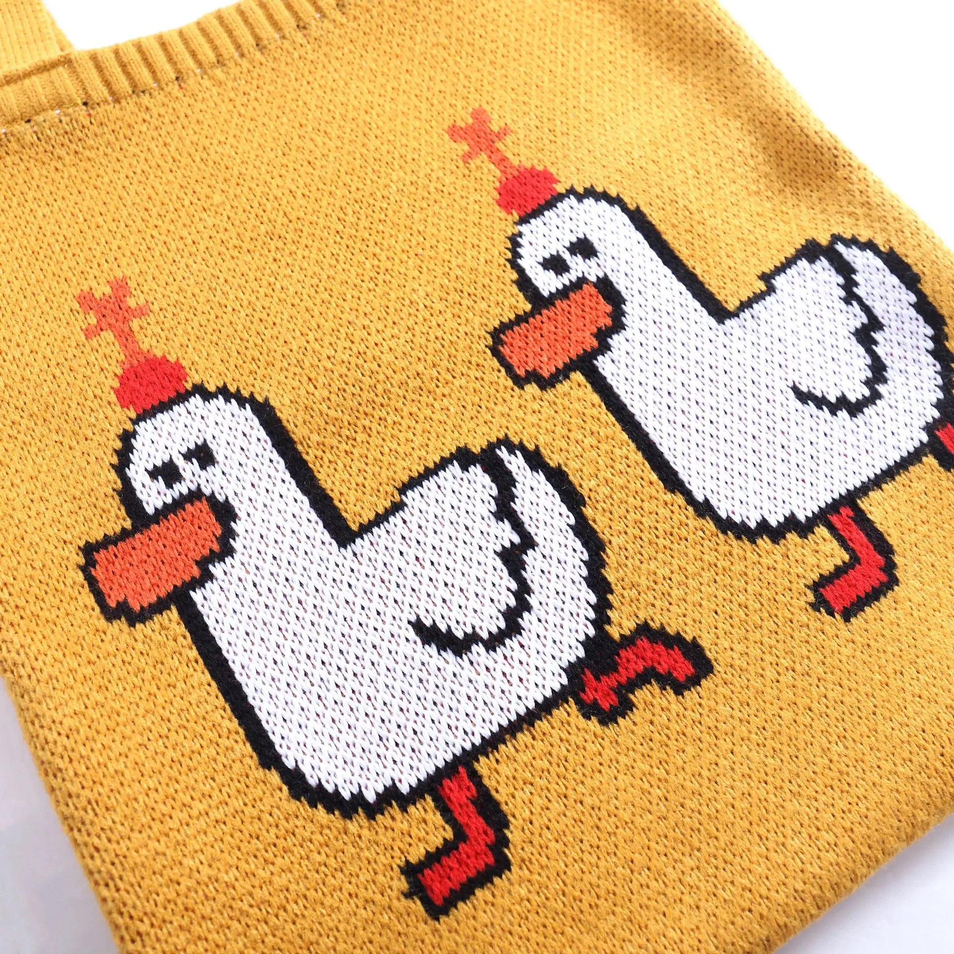 Knitted Bag 2 Ducks Pattern Handbag Casual Totes Girls Bag