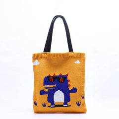 Knitted Bag Dinosaur Pattern Casual Totes Handbag Small Fresh Girls Bag