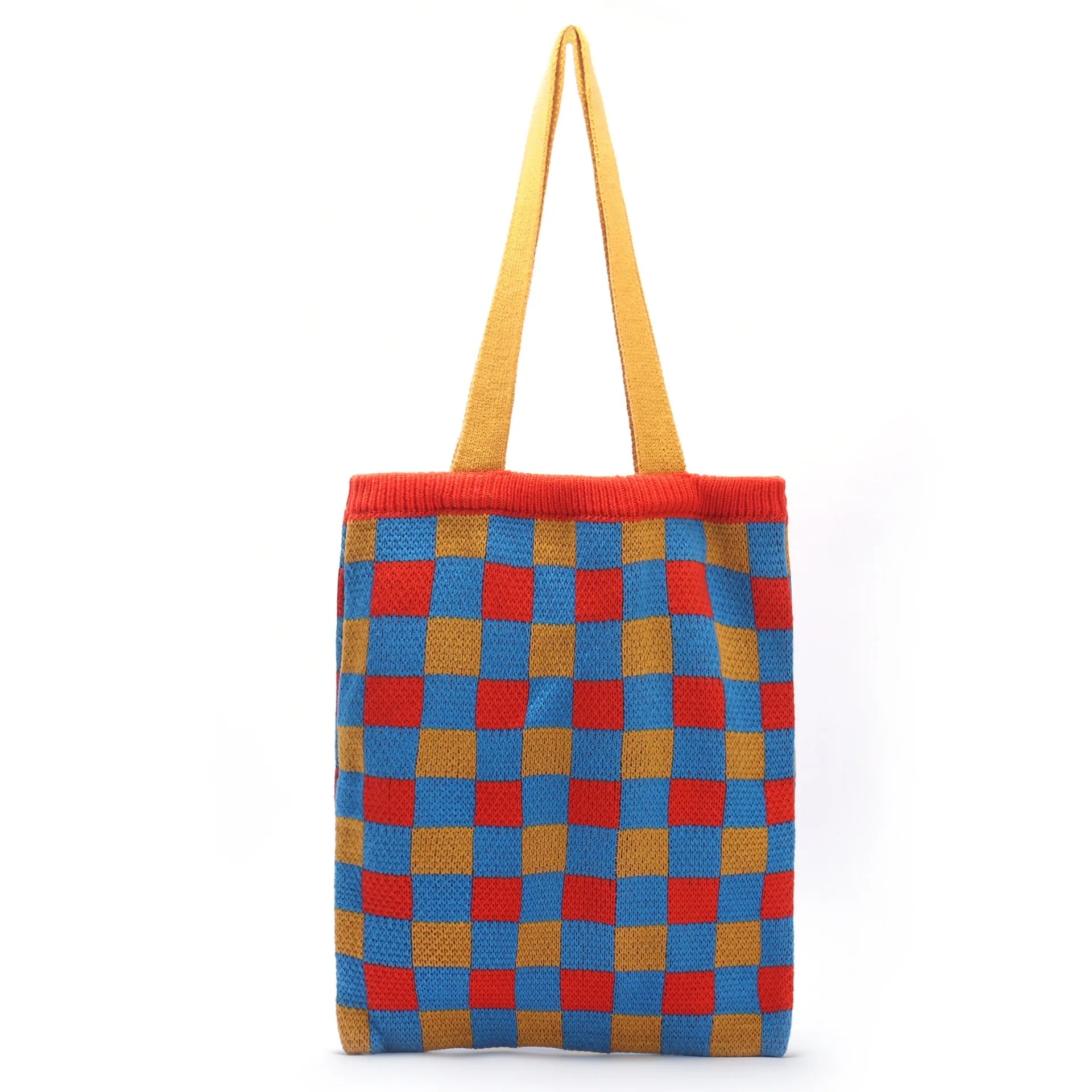 Plaid Pattern Knitted Bag Soft Casual Totes Handbag All-match Small Fresh Girls