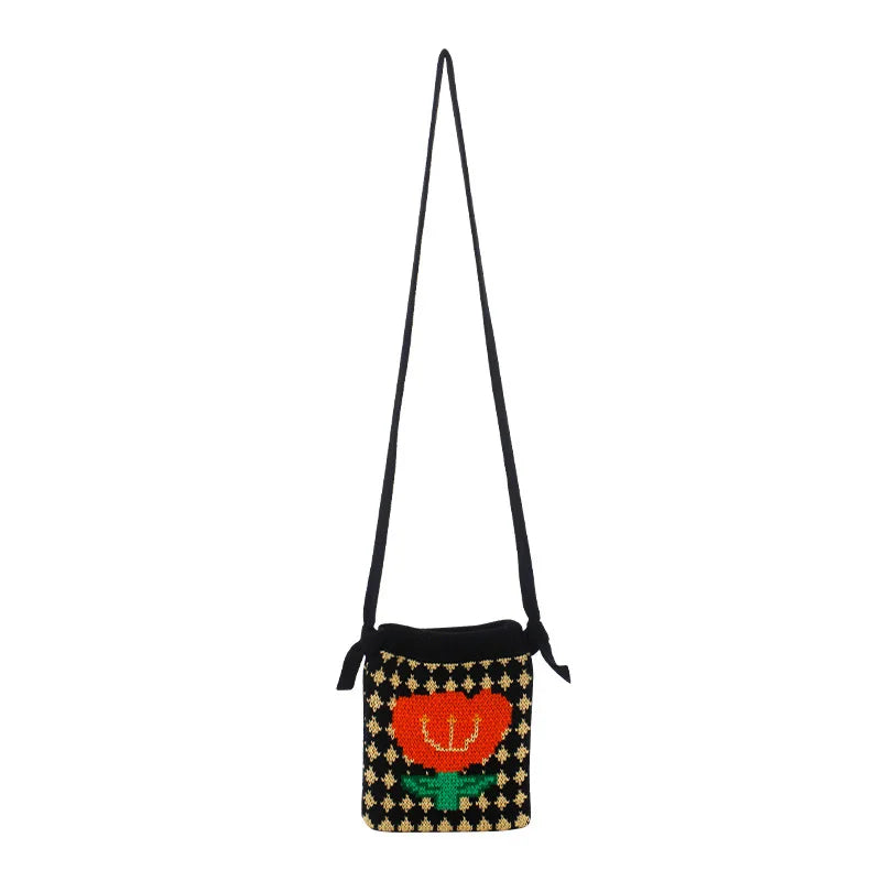 Knitted Flowers Cell Phone Bag Japan Korea Mini Wool Bag