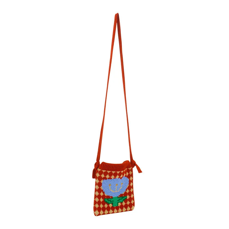 Knitted Flowers Cell Phone Bag Japan Korea Mini Wool Bag
