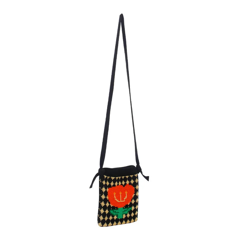 Knitted Flowers Cell Phone Bag Japan Korea Mini Wool Bag