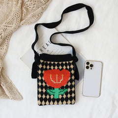 Knitted Flowers Cell Phone Bag Japan Korea Mini Wool Bag