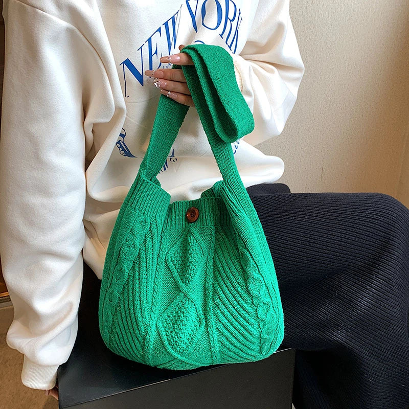 Knitted Handbag Large Capacity Shoulder Tote Bag Portable Shopper Bag