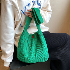 Knitted Handbag Large Capacity Shoulder Tote Bag Portable Shopper Bag