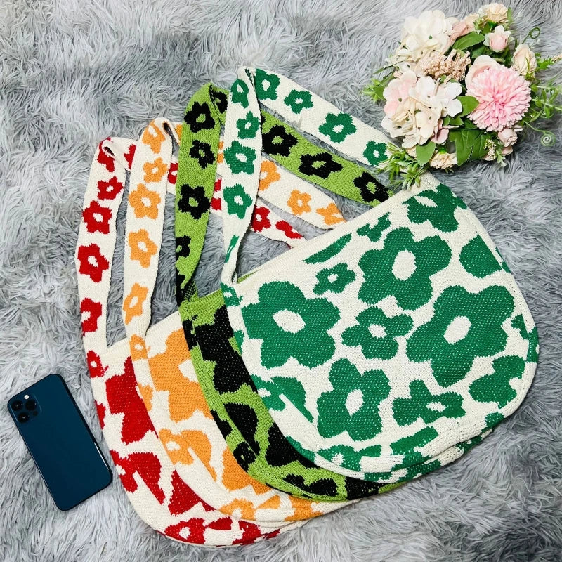 Knitted Handbags Crochet Tote Shoulder Bag Book Storage Casual Shopping