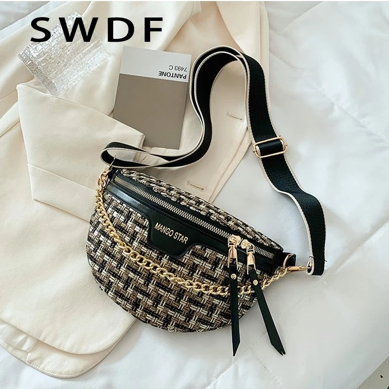 Women's Knitted Waist Packs Weaving Fanny Packs Female Waist Bags
