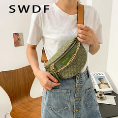 Women's Knitted Waist Packs Weaving Fanny Packs Female Waist Bags