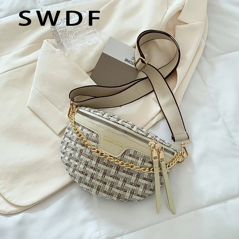 Women's Knitted Waist Packs Weaving Fanny Packs Female Waist Bags