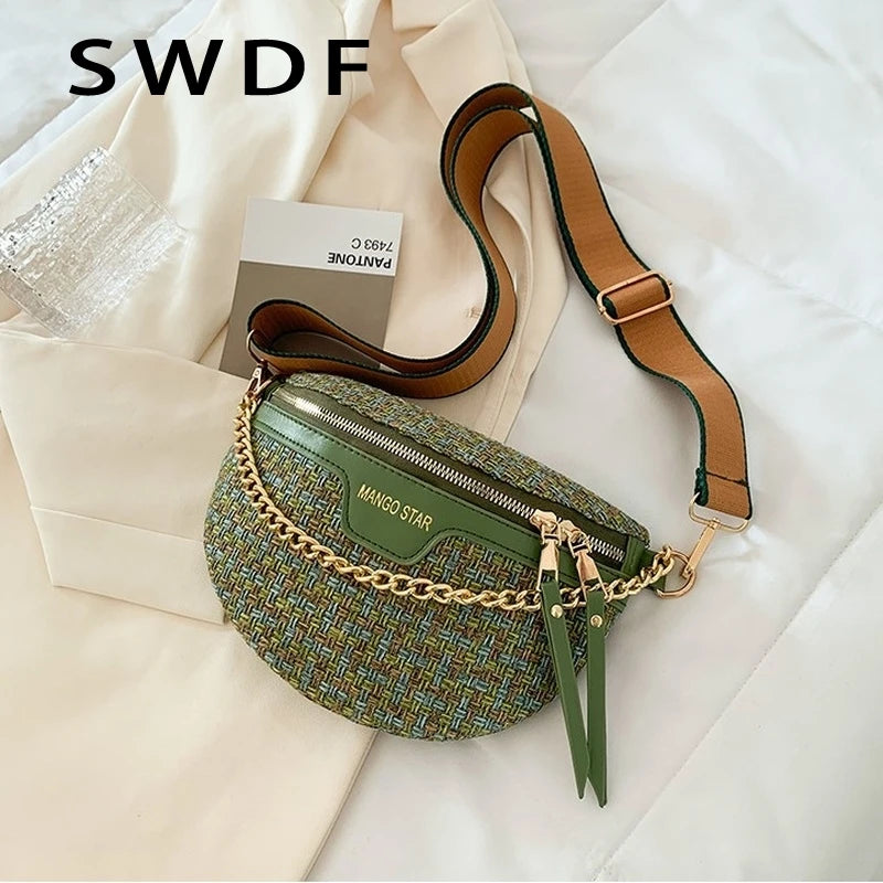 Women's Knitted Waist Packs Weaving Fanny Packs Female Waist Bags
