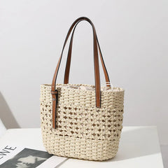 Large Capacity Straw Shoulder Bag for Women, Top Handle Beach Handbag Tote