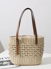 Large Capacity Straw Shoulder Bag for Women, Top Handle Beach Handbag Tote