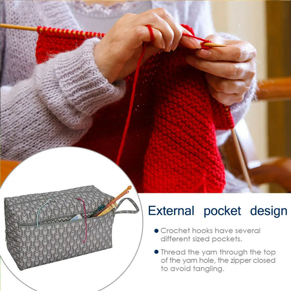 Yarn Storage Craft Tote Bag with Inner Divider, Crochet Needles Organizer