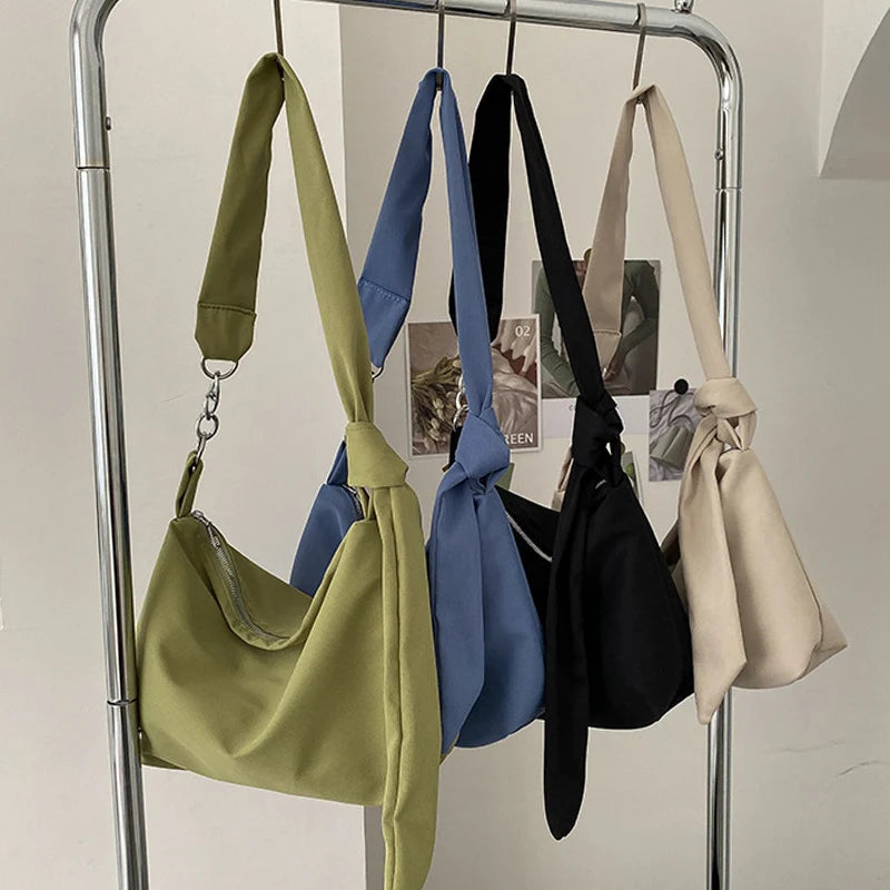 Knotted Straps Shoulder Bag Casual Nylon Underarm Bag Chains Armpit Handbag