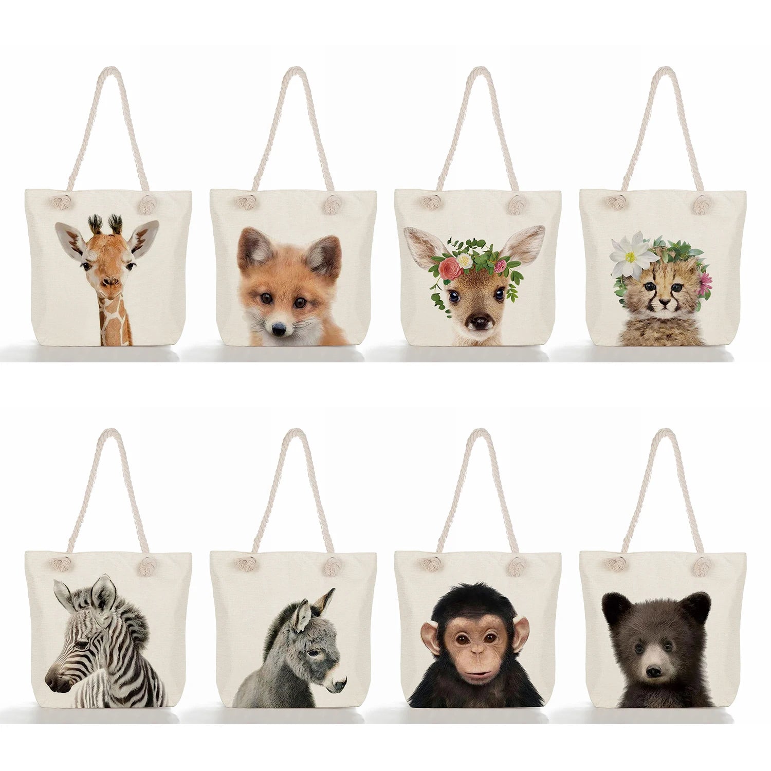 Koala Fox Elephant Printed Women Handbag Animal Series Tote Casual