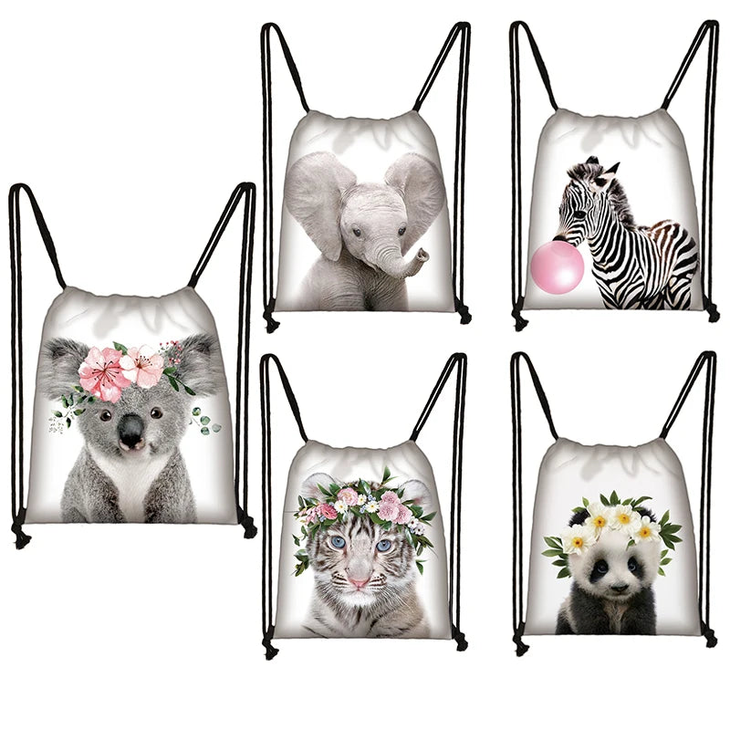 Animal Print Drawstring Bag Leisure Travel Storage Bags Woman Shopping Backpack