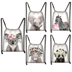 Animal Print Drawstring Bag Leisure Travel Storage Bags Woman Shopping Backpack