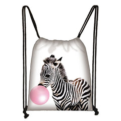 Animal Print Drawstring Bag Leisure Travel Storage Bags Woman Shopping Backpack