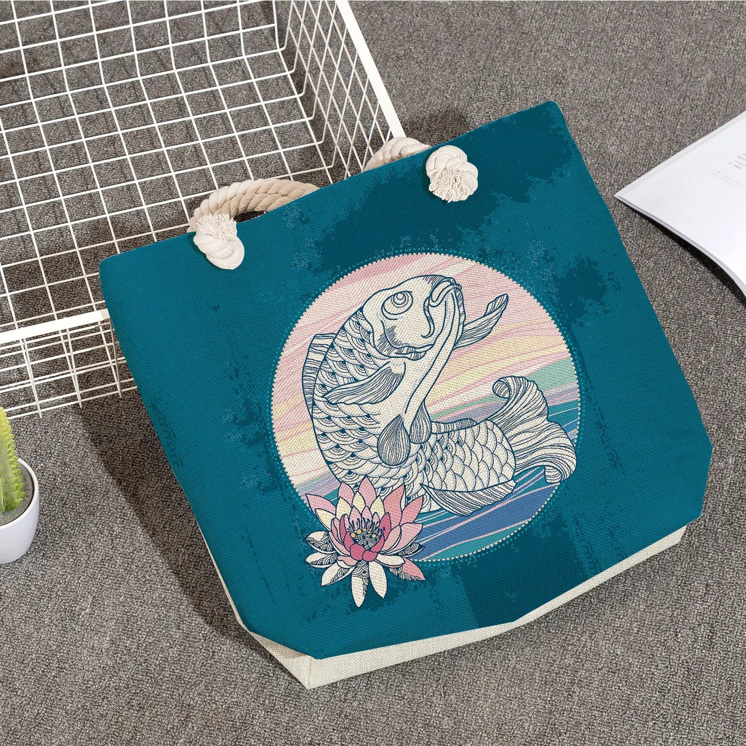 Koi Carp Print Shoulder Bags High Capacity Handbags For Women