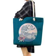 Koi Carp Print Shoulder Bags High Capacity Handbags For Women