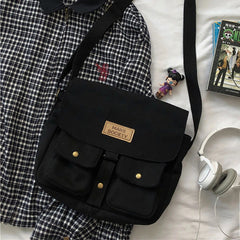 Korea Harajuku Messenger Bag Canvas Men Women College Students Pockets