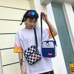 Korea Harajuku Letter Shoulder Bag Plaid Y2K Large Size Casual Women