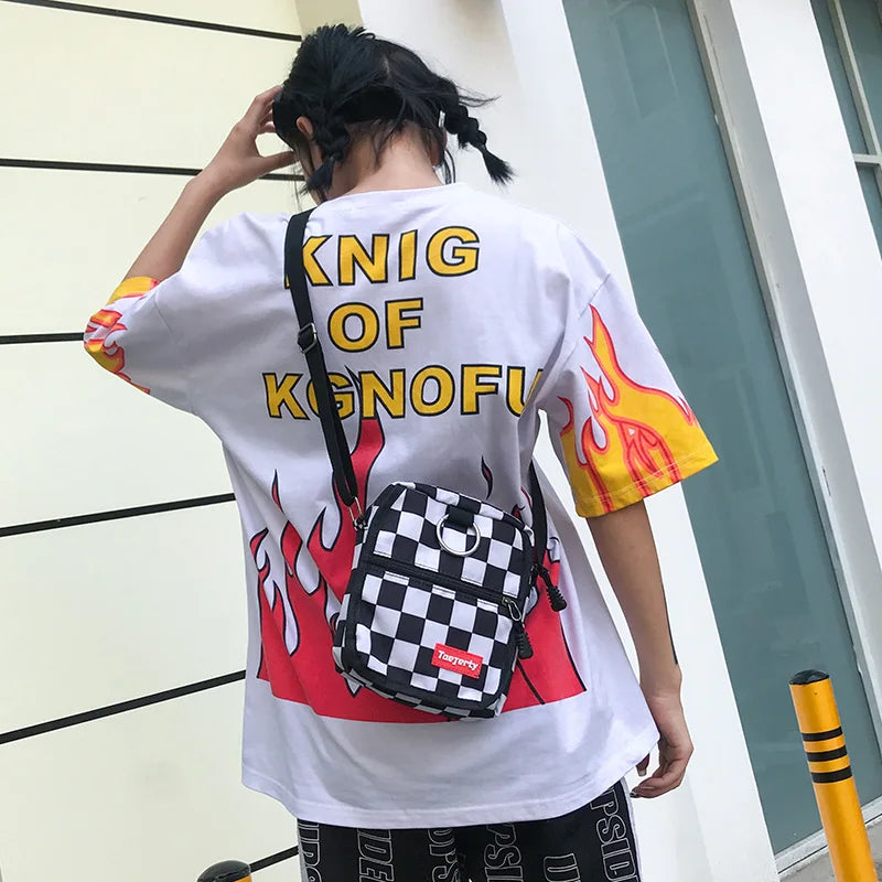 Korea Harajuku Letter Shoulder Bag Plaid Y2K Large Size Casual Women