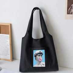 Korea Style Canvas Vest Shoulder Bag Women Funny Print Tote