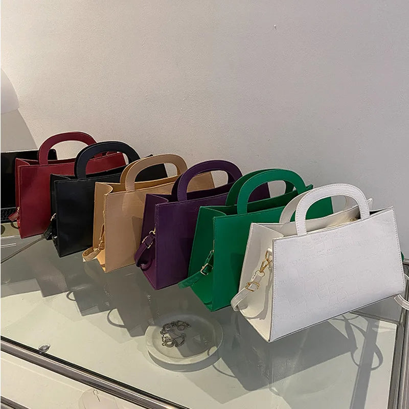 Korea Style Women Shoulder Bag Solid Pu Leather Handbags