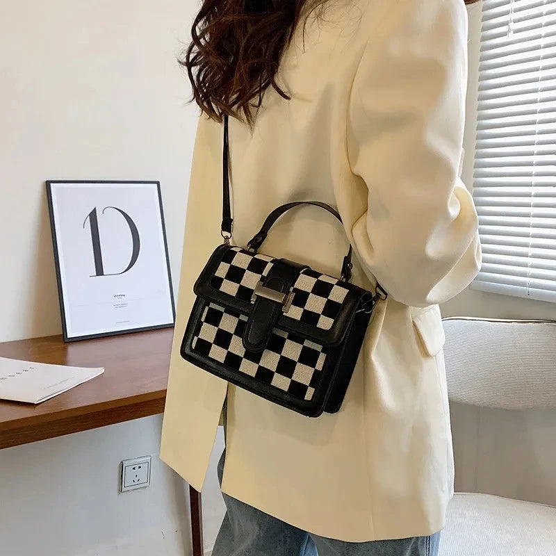 Korea Kpop Plaid Messenger Bag PU Harajuku Tote Women Bag Large Capacity