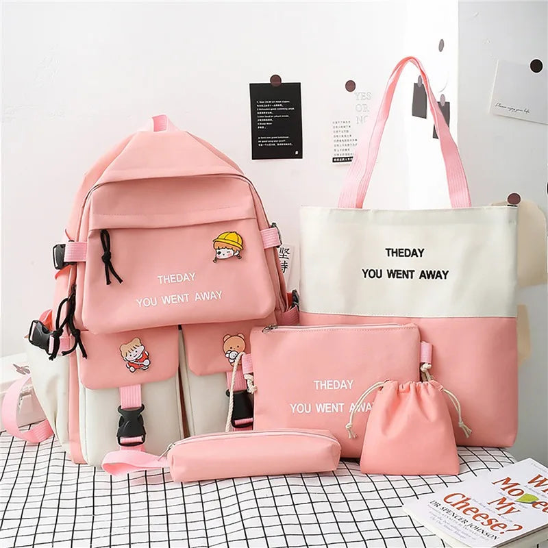 Canvas Middle School Backpack Set for Girls, 5 PCS