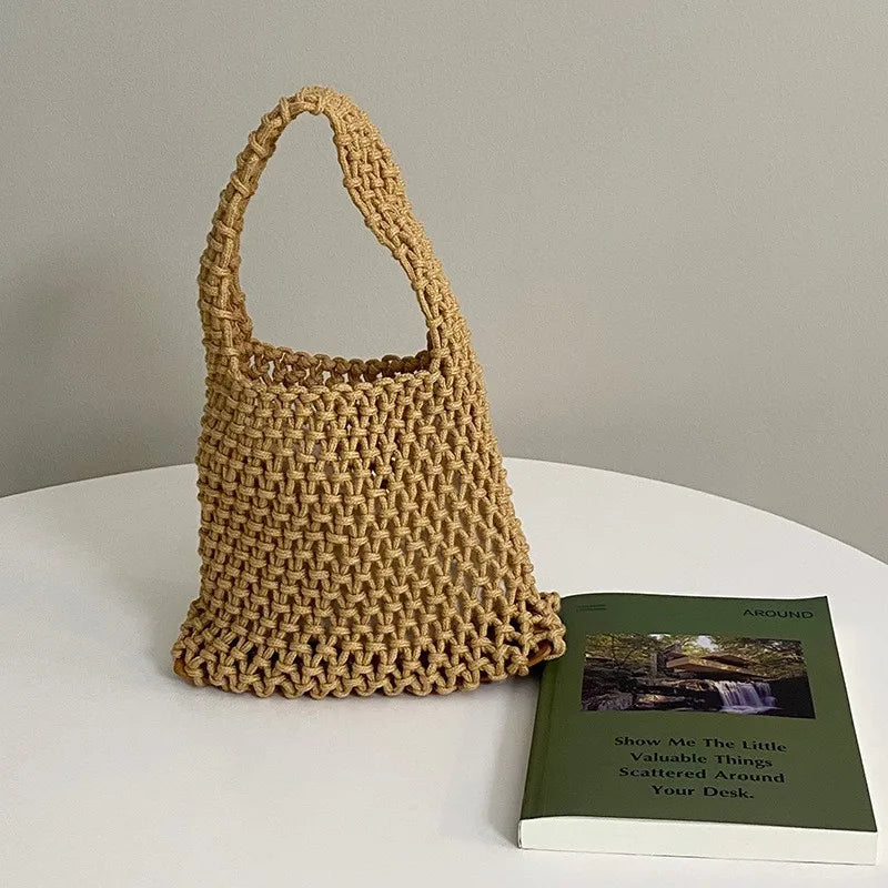 Bohemian Mesh Clutch Rope Wrist Bag Beach Bucket Bag