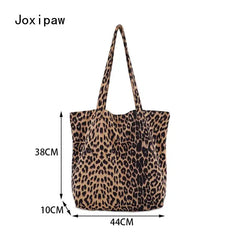Leopard Print Canvas Shoulder Bag Vintage Tote Handbag for Women
