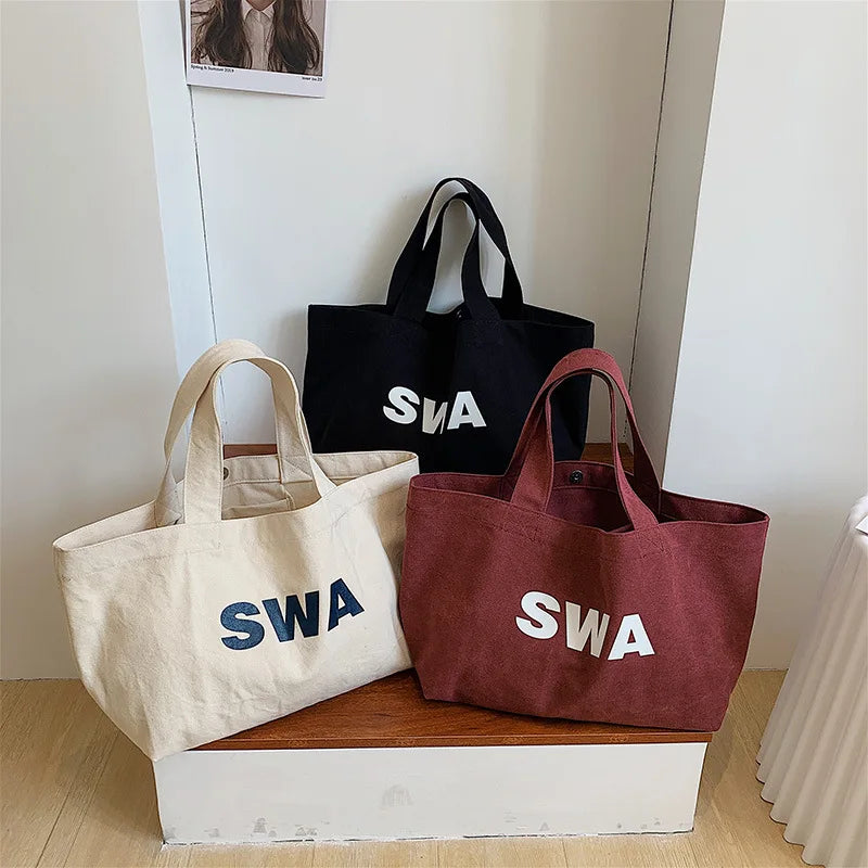 Canvas Women Shoulder Bags Big Female Student Tote Shopper Bag