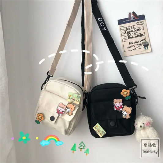 Youth Canvas Messenger Bag with Cartoon Design