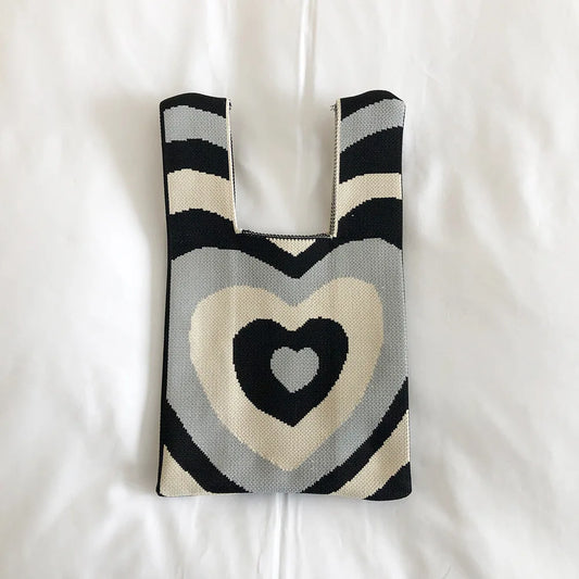 High Capacity Knitting Heart Shopping Bag Storage Bag Women Bag Purses Handbags