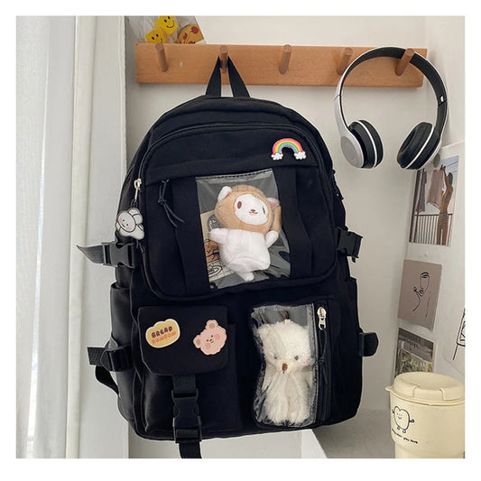 Girls High School Student Backpack, Large Capacity, Preppy Style