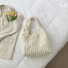 Cloud Bubble Flower Shoulder Bag For Girls Soft Plaid Shopping Bags
