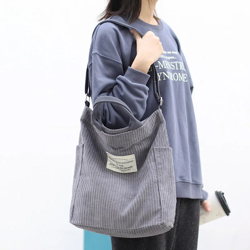 Corduroy Shoulder Bag Letter Art Handbag Casual Totes